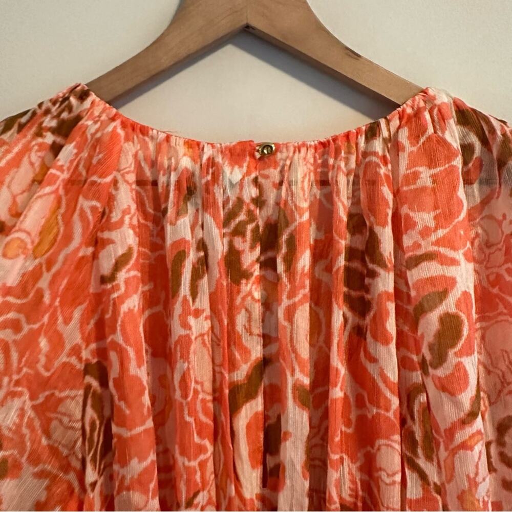 Tanya Taylor Pink Floral Linen Silk Long Sleeve Mini Dress 2 Oversized - Picture 8 of 15